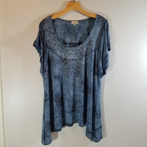 ONE WORLD Tops - One World Blue Studded Tee size 1X